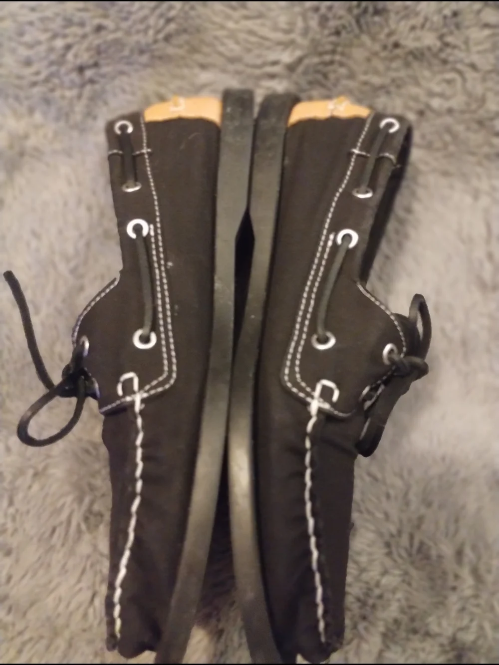 Sebago Black Boat Shoes with Tan Heel Patch